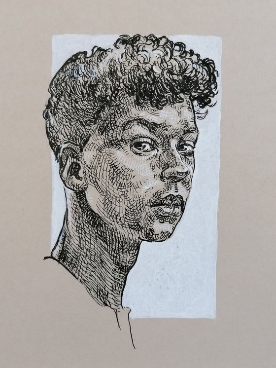Ephebe portrait. Young man portrait. Portrait on paper. Portrait drawing
