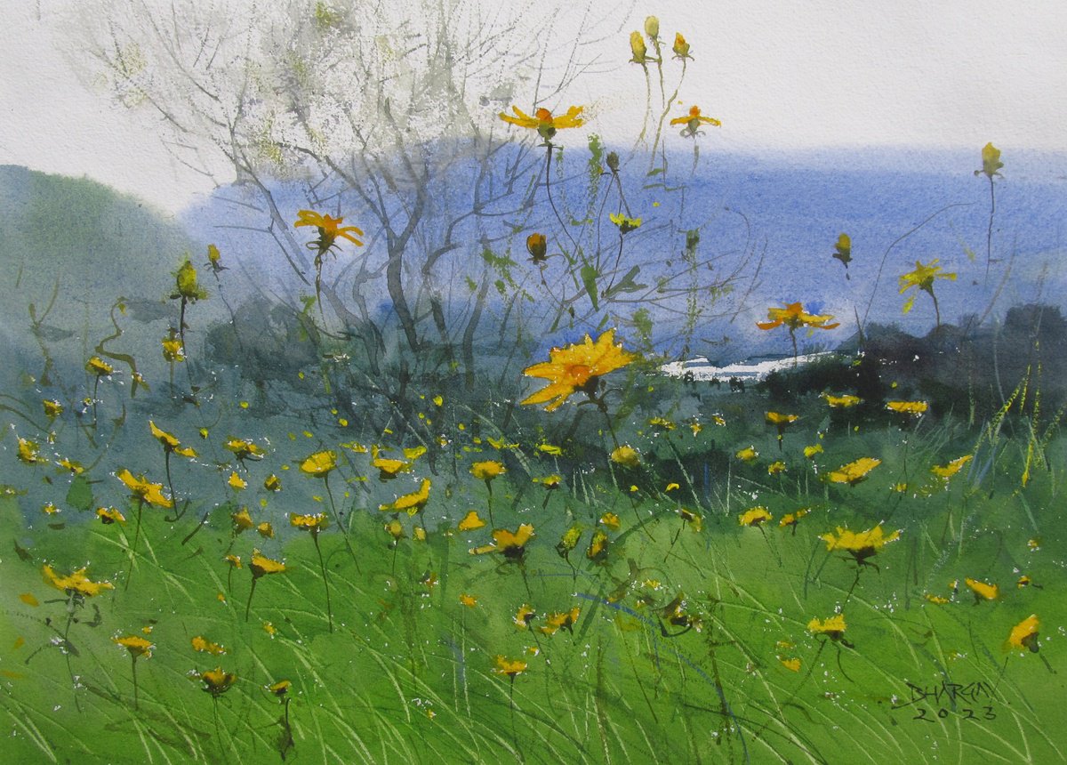 Impressionistic Landscape Watercolour By Bhargavkumar Kulkarni, 17 X 12, Floral Composition 4, Original Artwork