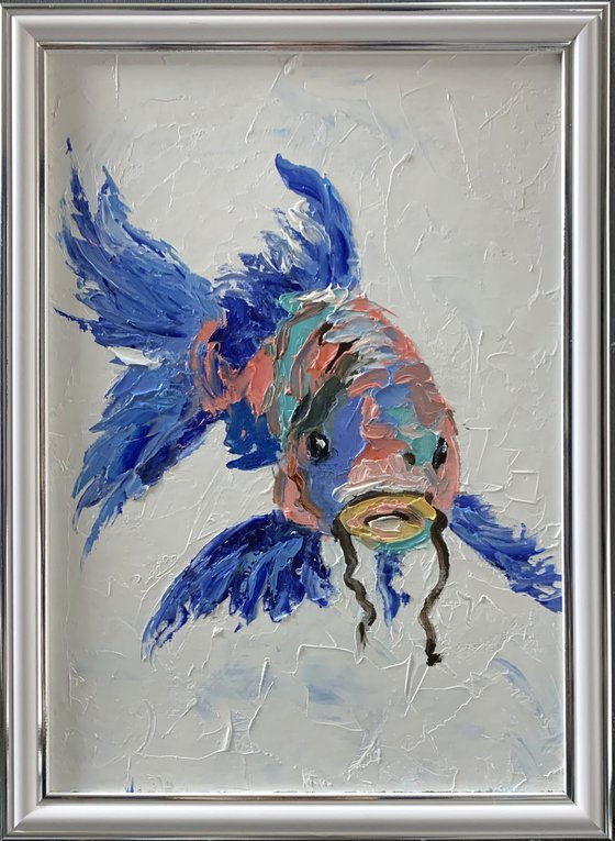 Blue whimsical Koi fish.