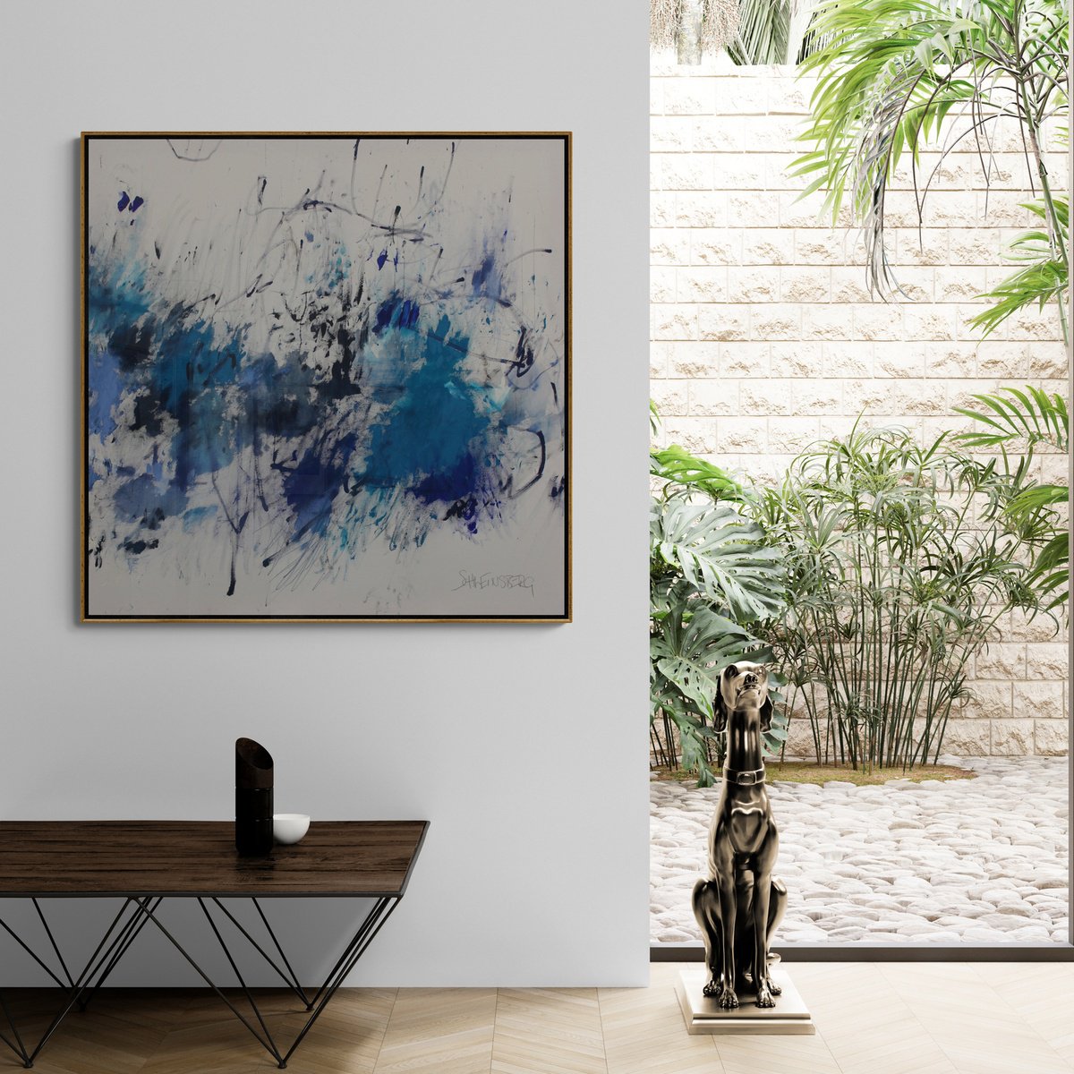 Expressive Abstract Painting By Daniela Schweinsberg, 47 X 47, Kingdom Beneath The Blue, Original Artwork