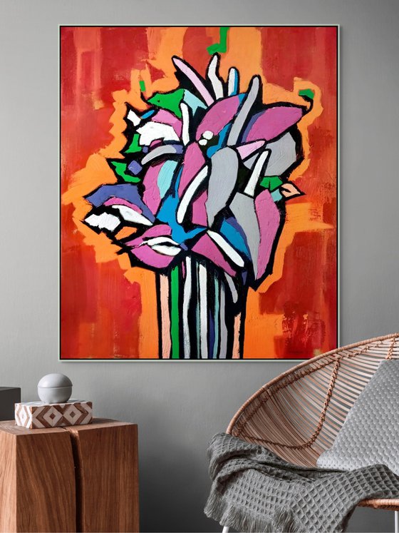 Exotic Flowers on Red