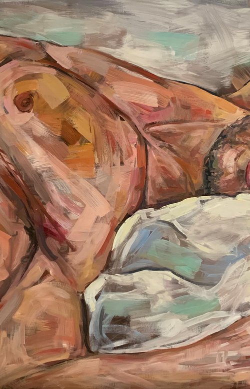 Man nude lying down by Emmanouil Nanouris