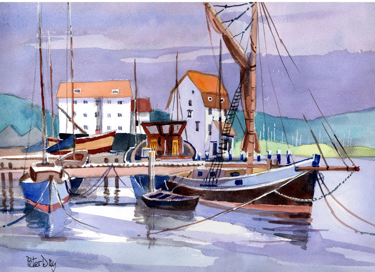 Impressionistic Landscape Watercolour By Peter Day, 17 X 13", Woodbridge Tidemill, Suffolk, Original Artwork