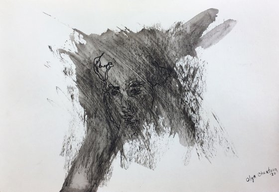 dirty window beautiful face portrait drawing emotional figurative abstract wall art