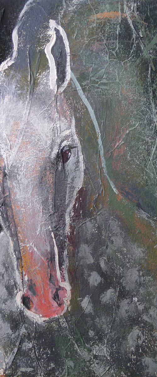 Horse with apples on black. by Tatyana Kaganets