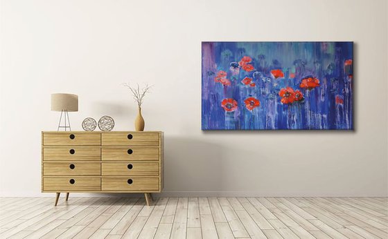 Poppies on blue