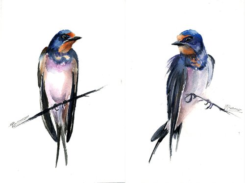 Set of 2 Swallows by Olga Tchefranov (Shefranov)