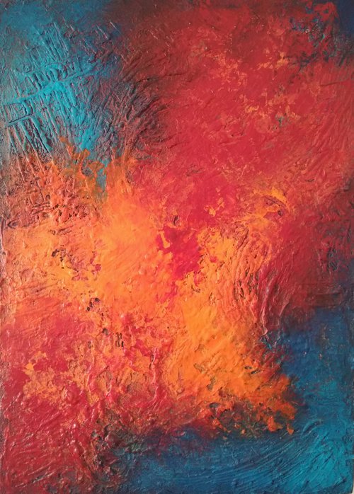 Ignite Textured Organic Abstract 20" x 28" by Louise Pirrotta