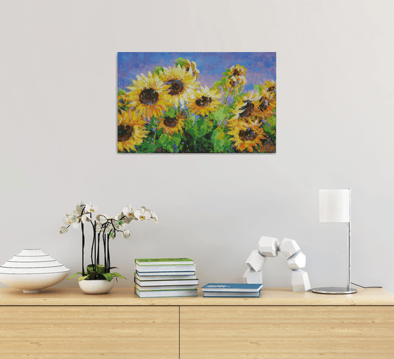 Yellow sunflowers on blue sky