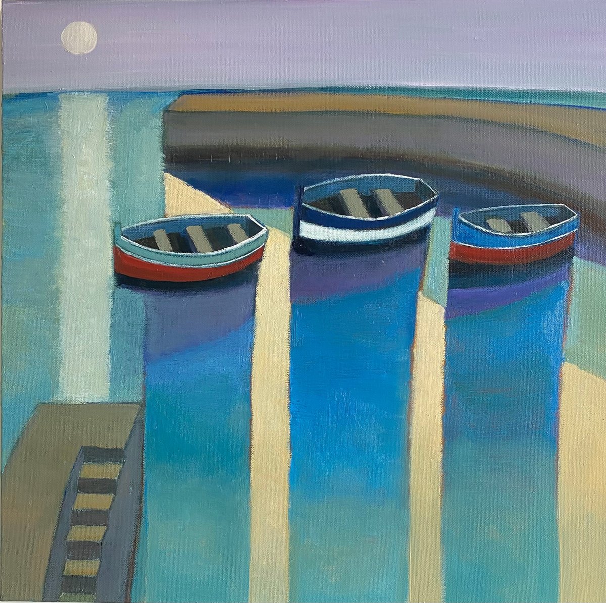 Full Moon Moorings By Nigel Sharman, 22 X 22, Artwork For Sale On Artfinder