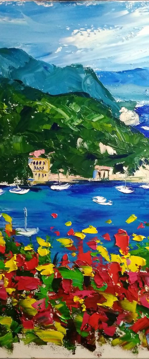 Portofino Italy Original oil painting on stretched canvas Italian Riviera Coastal Landscape by Dmitry Fedorov