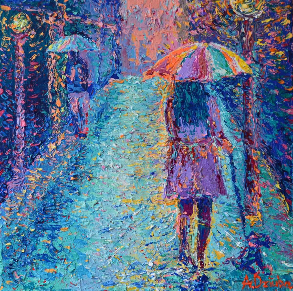 Girl with Rainbow Umbrella Acrylic painting by Adriana Dziuba | Artfinder