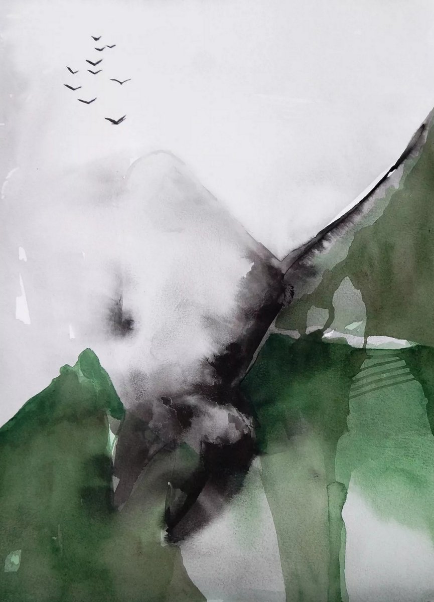 Impressionistic Animal Watercolour By Nadia Moniatis, 25 X 34", Landscape, Original Artwork