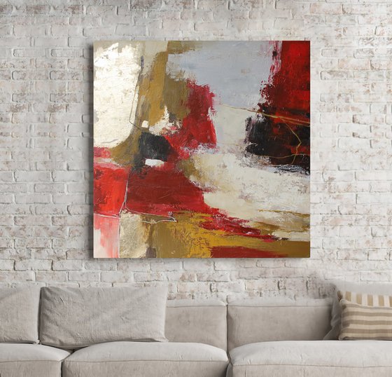 "Florid 2" Abstract red gold acrylic art