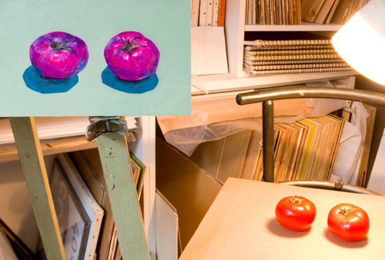 modern pop art still life of pink tomatoes