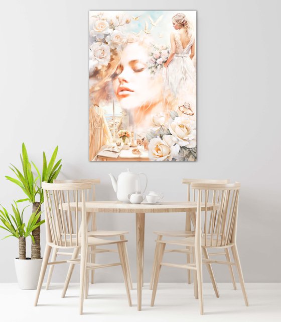 Morning of the bride - Beautiful woman female portrait woman art, Gift