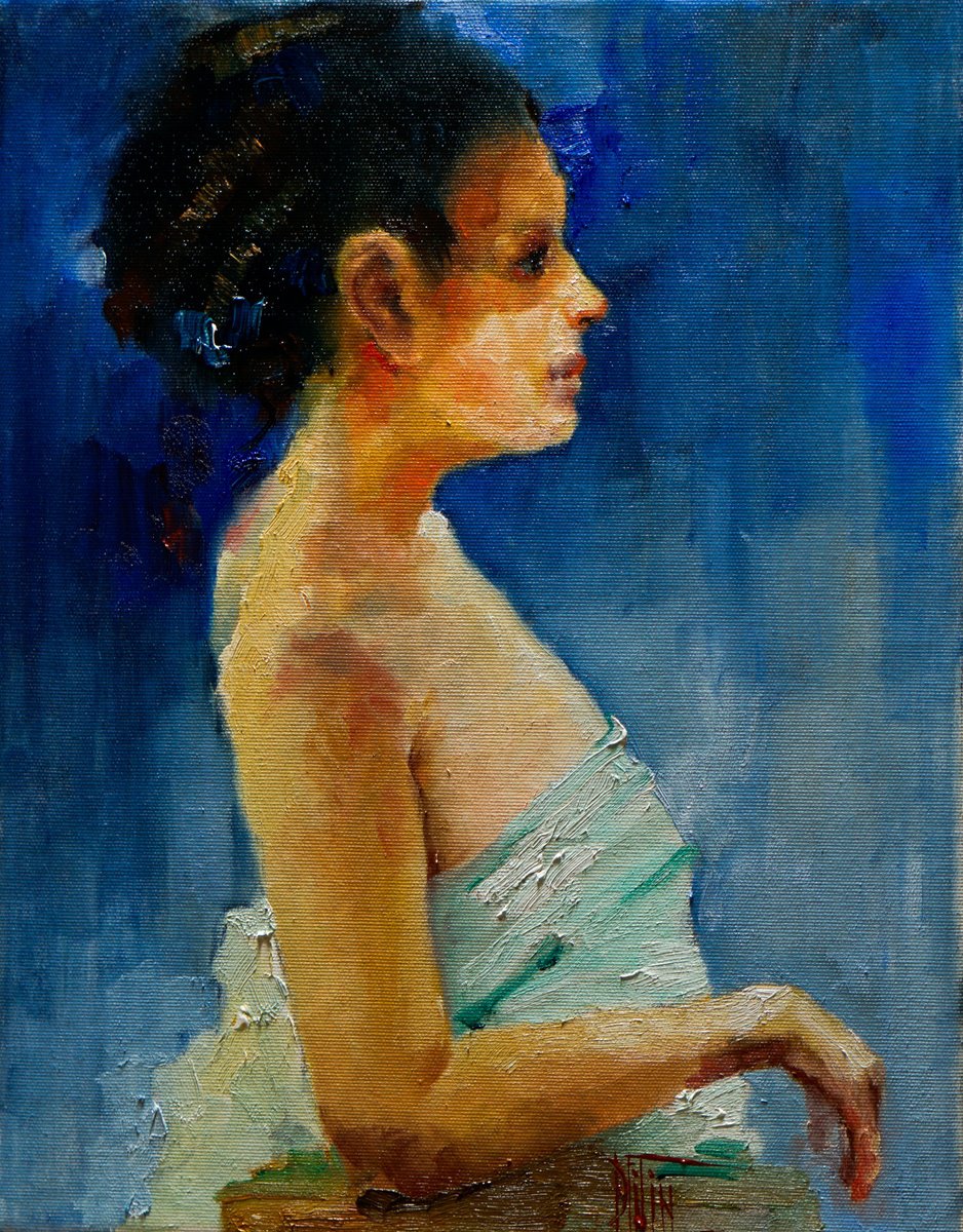 Impressionistic Portrait Oil Painting By Pavel Filin, 14 X 18", Lila, Original Artwork