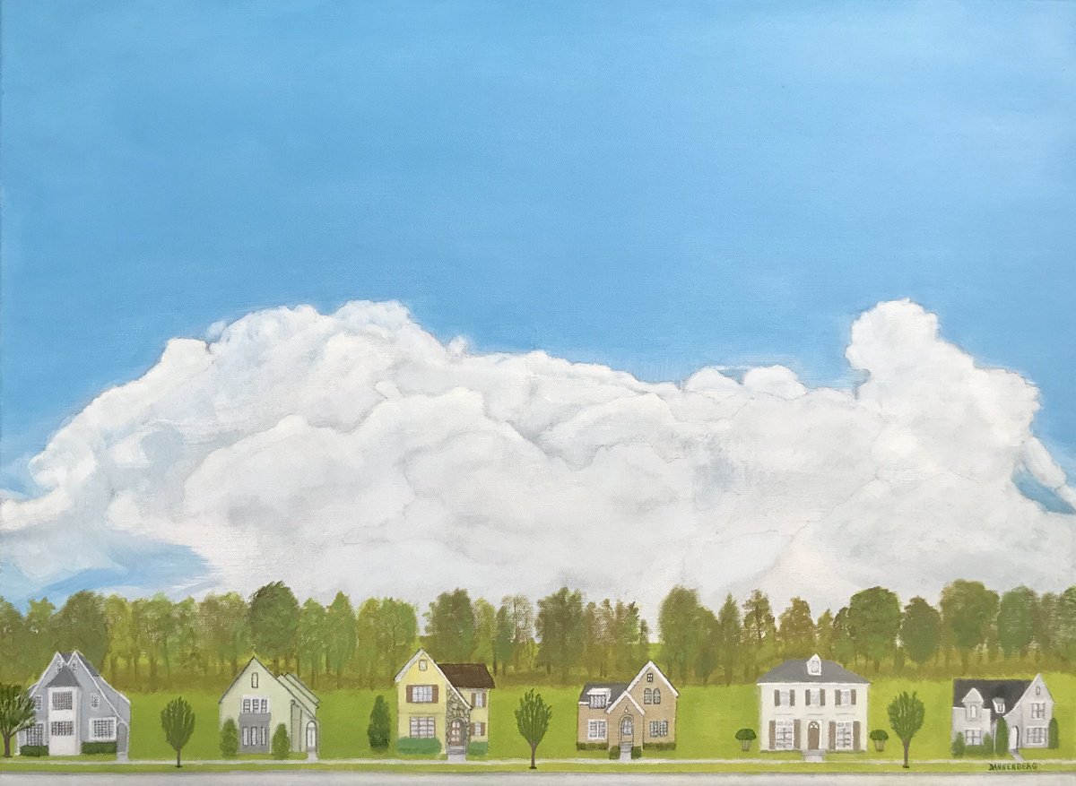 Photorealistic Cityscapes Oil Painting By Leslie Dannenberg, 30 X 22", Lovely Day In The Neighborhood, Original Artwork