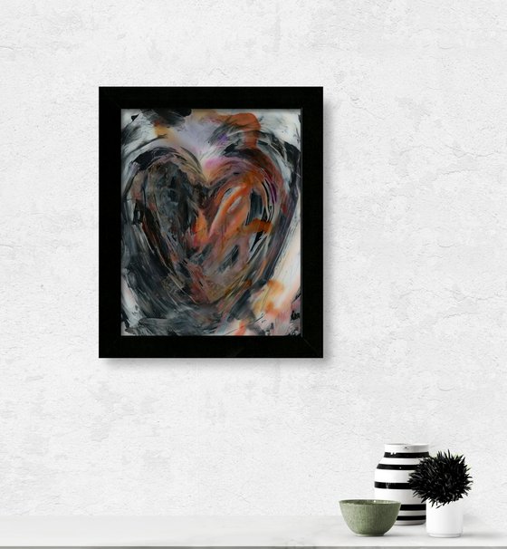 Songs Of The Heart 3 - Framed Mixed Media Abstract Heart painting by Kathy Morton Stanion