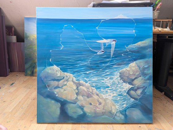 Enchanted, a blue seascape with birds