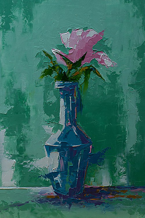 Modern still life painting with flower in vase by Marinko Šaric