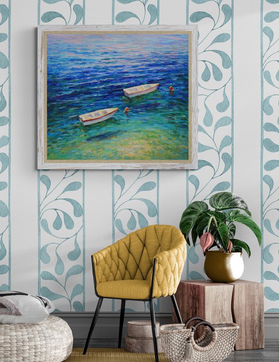 Couple boats at sea water surface