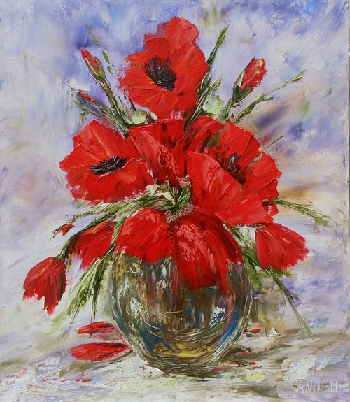 Red poppies   (50x60cm, oil painting, palette knife) by Anush Emiryan