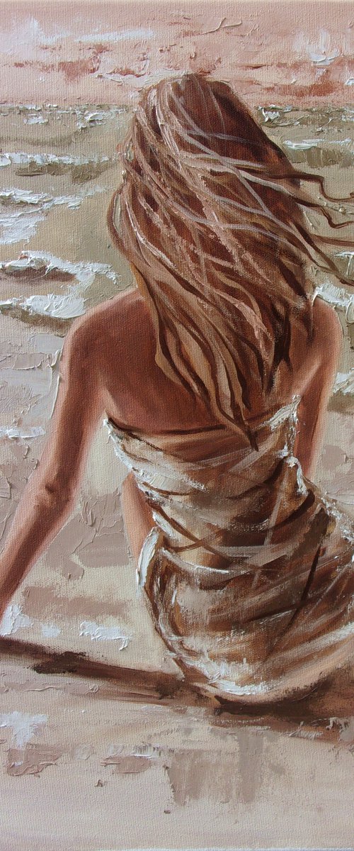 " SEA ... "-  liGHt  ORIGINAL OIL PAINTING, GIFT, PALETTE KNIFE (2021) by Monika Luniak