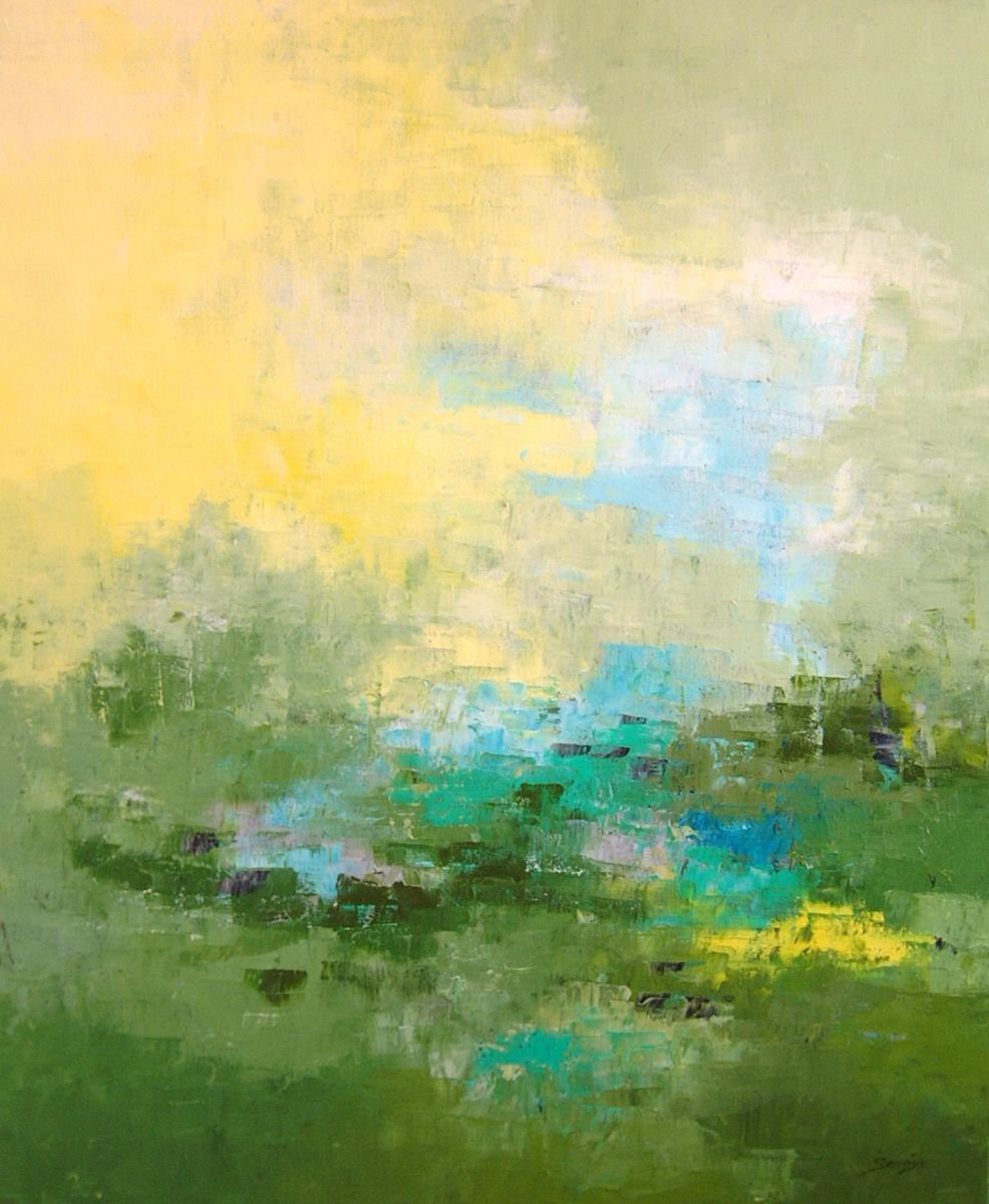 Abstract Landscape Oil Painting By Saroja Van Der Stegen, 25 X 30", Garden O Eeden Ref1072-20F, Original Artwork