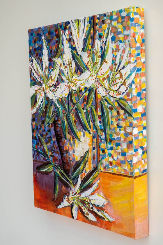 EXPRESSIONISTIC STILL LIFE WITH WHITE LILIES