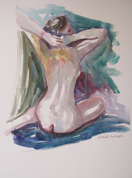 seated female nude back study