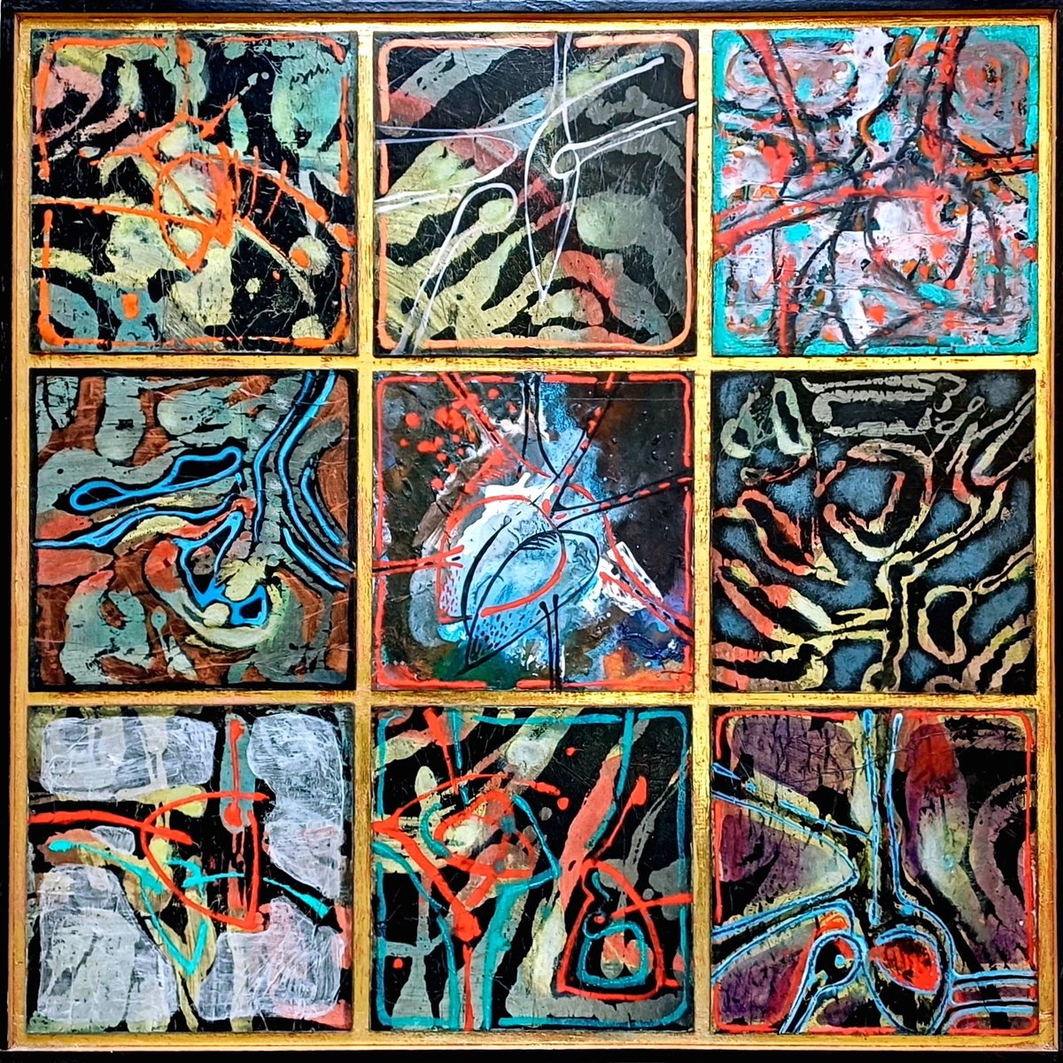 Abstract Acrylic Painting By Stanislav Bojankov, 24 X 24", Composition With Hearts-Ii, Original Artwork