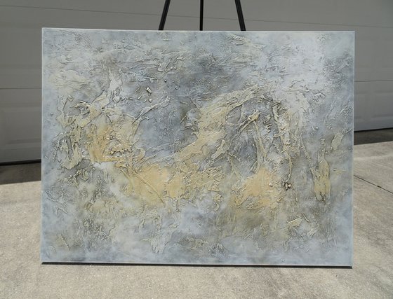 GOLDEN OCEAN. Large Abstract Gray Gold Textured Painting. Modern Art Neutral Colors, Beige, White Abstraction Landscape Contemporary Seascape Artwork for Living Room or Bedroom