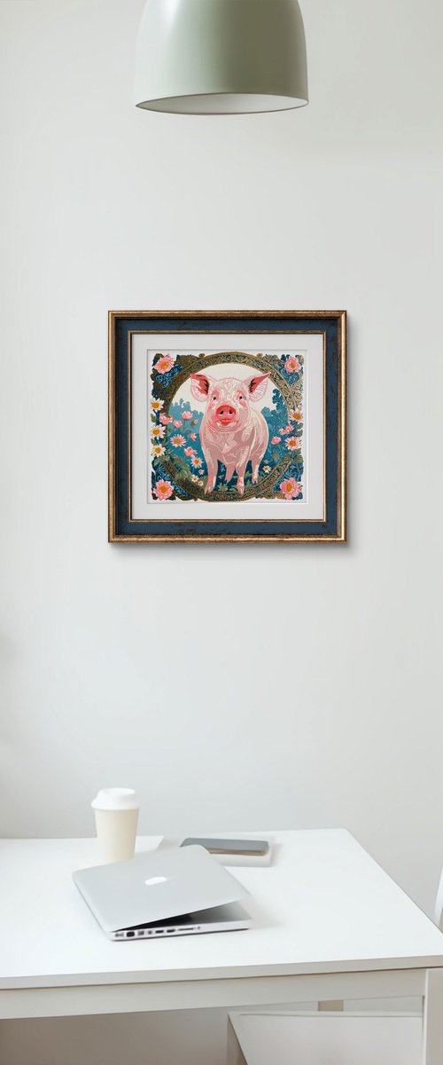 Piglet – Original Reduction Linocut Print by Jennie Smallenbroek
