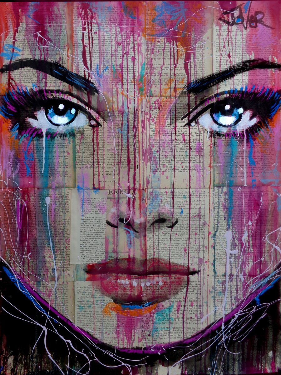 Expressive Portrait Ink Drawing By Loui Jover, 27 X 37", Timezone, Original Artwork