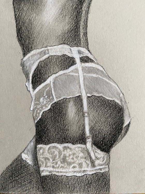 White underwear, blue hair