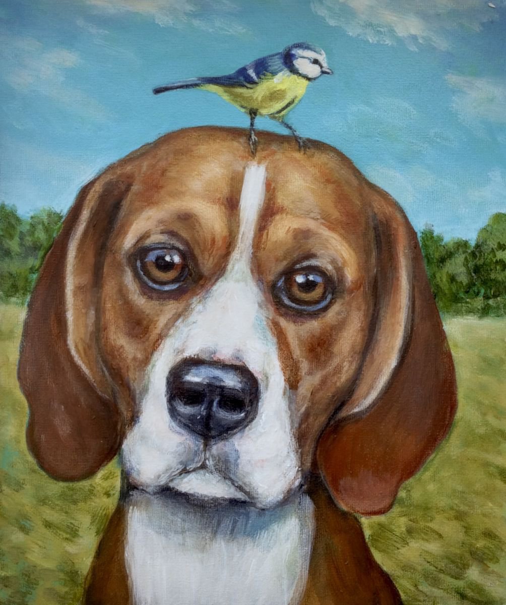 The Beagle and Blue Tit by Victoria Stanway
