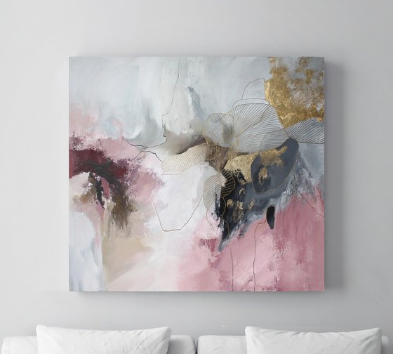"Pink Miracle" Abstract pink gray acrylic art