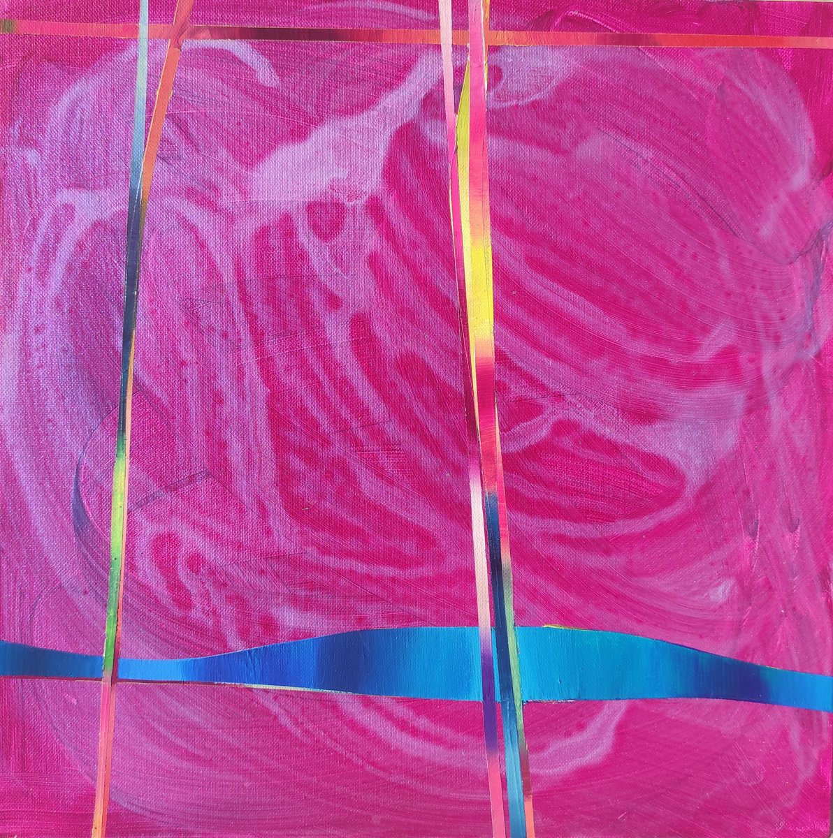 Organic Landscape Acrylic Painting By Kaliya Ka, 12 X 12", Lines In Space, Original Artwork