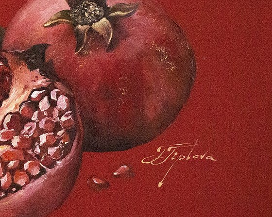 "POMEGRANATES ON A RED BACKGROUND "