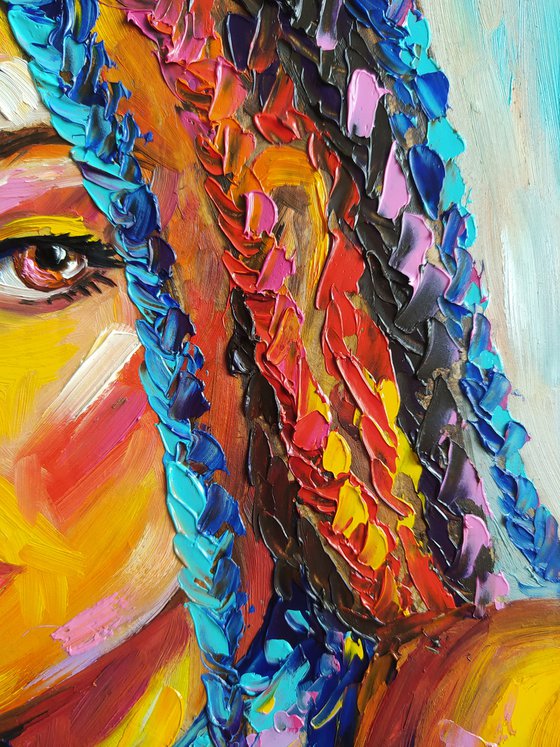 Piercing gaze - portrait, oil painting, woman portrait, woman, woman face, face oil painting