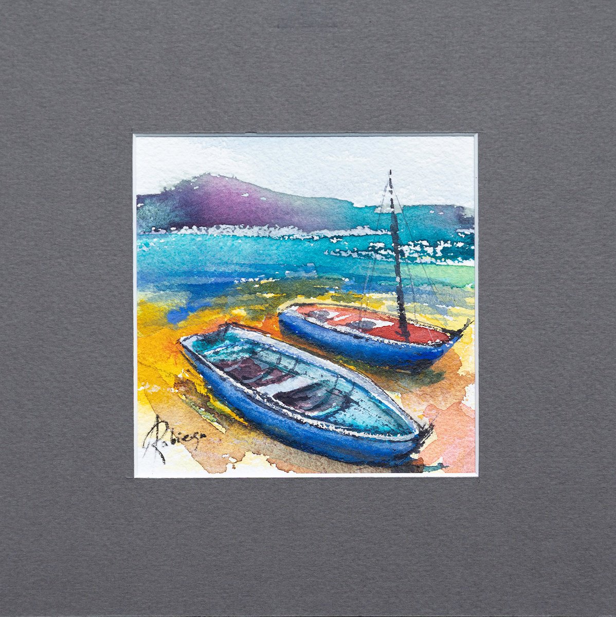 Watercolour , Calabria Boats Iii By Andrzej Rabiega, 8 X 8, Artwork For Sale On Artfinder