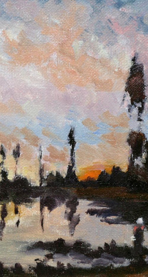 copy of Daubigny painting "Soleil couchant sur l'Oise/Setting Sun on the Oise" by John Fleck