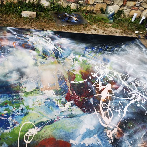 Gigantic xxl huge scale painting graffiti Flying shape of a dream by master O Kloska