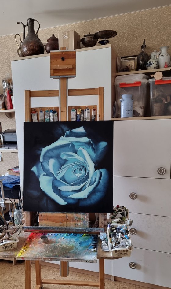 "Night rose.  "  rose flower  liGHt original painting  GIFT (2022)