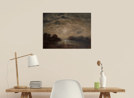 Home: Moonlit Sky. Original Oil Painting on Canvas.