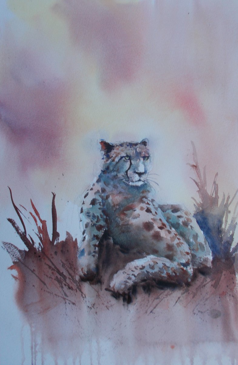 Impressionistic Animal Watercolour By Giorgio Gosti, 14 X 21, Cheetah 5, Original Artwork