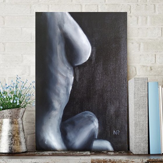 Girl naked, original erotic nude gestural bode, bedroom painting
