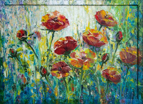 Framed Impressionistic artwork Poppies Etude by Mila Moroko