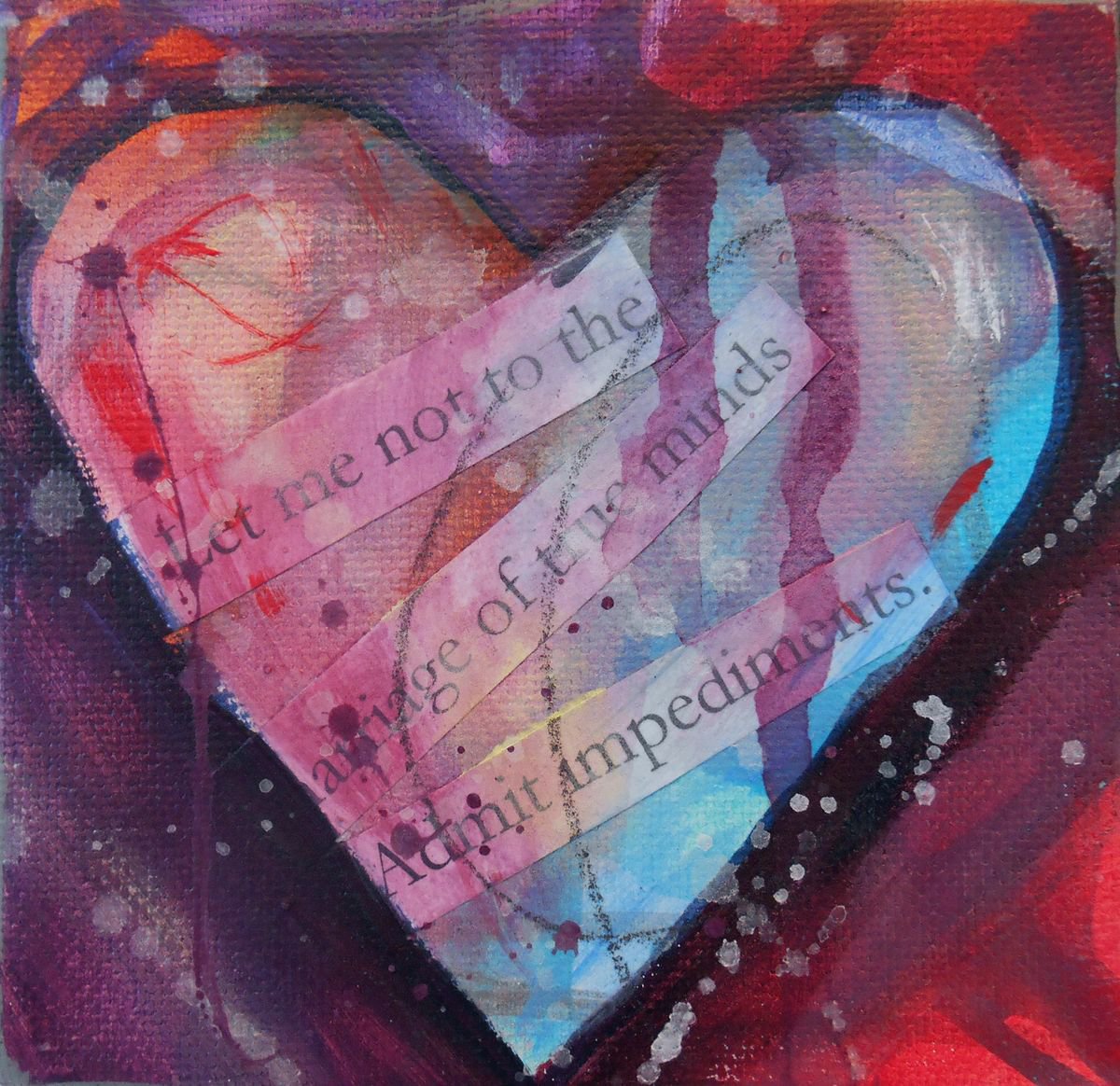 Marriage of True Minds - Abstract Art - 4 x 4 IN / 10 x 10 CM - Mini Heart Painting on Can... by Cynthia Ligeros Abstract Artist